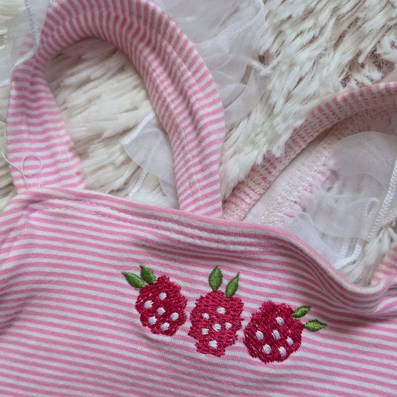 Big Fish by Sweet Potatoes One-piece Swimsuit Pink White Striped Embroidered 24m - Picture 3 of 7